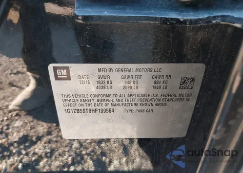 2017 Chevrolet Malibu Ls из США, поврежденный, VIN 1G1ZB5ST8HF199564